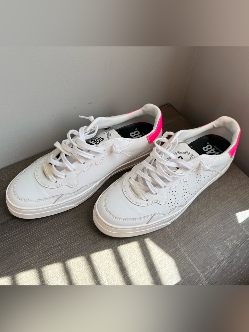 P448 White Sneakers with Pink Heel Tab